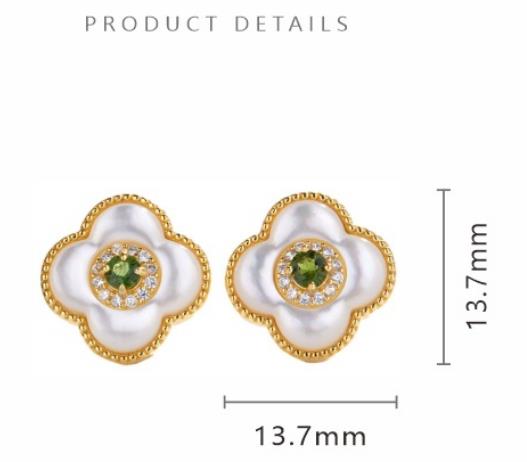 Four Leaf Clover Design S925 Sterling Silver Earrings Inlaid With Natural Diopside Amethyst and Other Colorful Gemstones